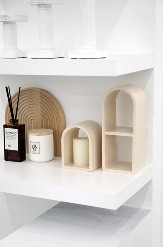 WOODEN ARCH DISPLAY SHELVES